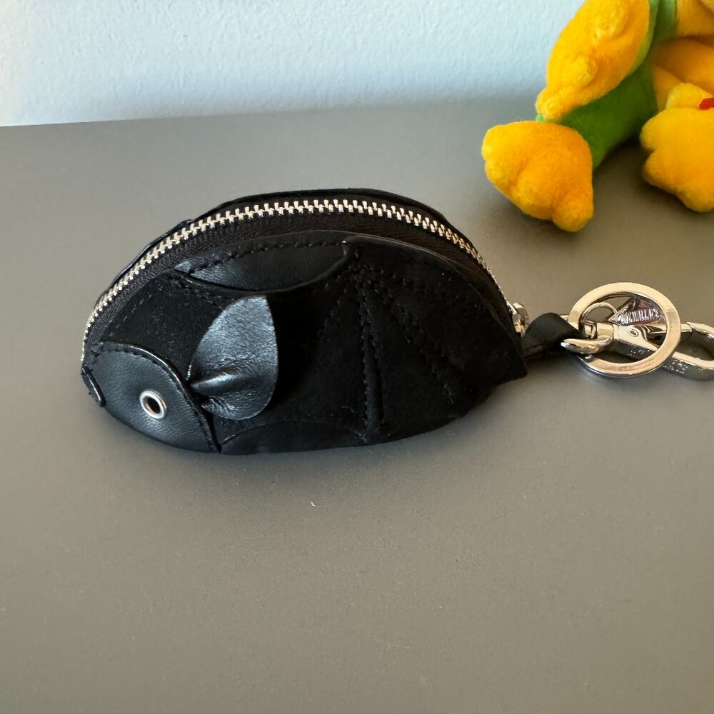 MZ WALLACE BLACK LEATHER/SUEDE BAT COIN PURSE CHARM EUC